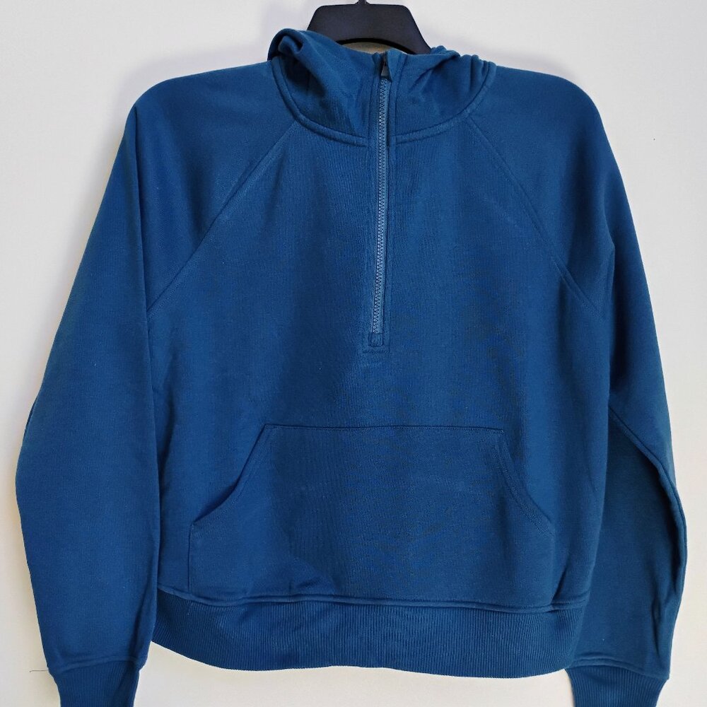 Size medium kangaroo pocket, cotton blend fleece fabric hoodie.